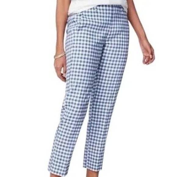 J. Jill Pants - J.Jill Linen Stretch‎ Blue and White Gingham Pull On Pants Size Large